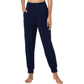 GYS Womens Yoga Pants with Pockets - Viscose Made from Bamboo, High-Waist Joggers Sweatpants Lounge Pajama Bottoms, Navy, Small