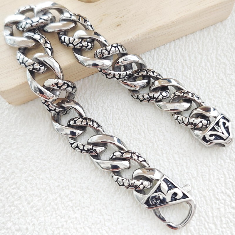 ULLMYYL Men’s Titanium Cuban Link Bracelet, Dragon & Snake Pattern