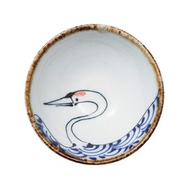 Saikai Pottery 18190 White 1.7 fl oz (50 ml), Hasamiyaki, Flat Cup, Crane Pattern