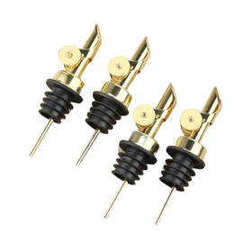 Weighted Stainless Steel Pourers, 4 Pcs Auto Flip Olive Oil Dispenser Spout, Balsamic Vinegar Alcohol Pourer Spouts, Liquor Bottle Pourers with Silicone Funnel, Gold Oil Dispenser for Kitchen