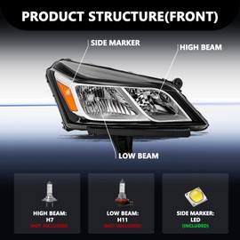 Aosky Headlight Assembly Compatible with 2013-2017 Chevy Traverse Factory Halogen Type OE Style Replacement Chrome Housing Headlamp Chrome Housing Right Passenger Side RH