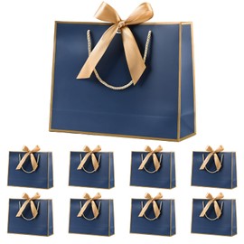 Navy Blue Gift Bags for with Ribbbon,Luxury Present Bags for Bridesmaids,Wedding,Birthday,Party, Christmas,32x25x10cm,8 Pack