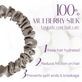 OLESILK Set of 3 100% Silk Hair Bobbles Small Scrunchies Hair Accessories Braid Elastic Hair Bands Rubber Bands Taupe