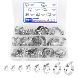 60Pcs Assorted Sizes Hose Clamps Kit, 304 Stainless Steel Adjustable 6-38mm Range Worm Gear Hose Clamp Perfect for Plumbing, Automotive and Mechanical Applications