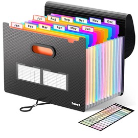 Sooez Upgraded Accordion File Organizer, Expanding File Folder with Deeper 12 Pockets - Never Cover Up Index Tabs, Monthly Bill Paper Receipt Document Organizer, Letter A4 Size for Home Office School