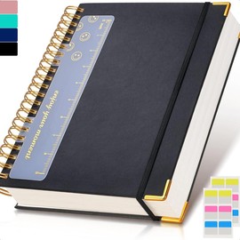 Spiral Notebook Journal , 300 Pages Hardcover Leather Lined Journals for Women Men, Large College Ruled Notebooks with 100 GSM Thick Paper,  for Writing Work School - Color: Black