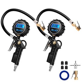 SPECSTAR 2 Pack Digital Tire Inflator with Pressure Gauge, Night Available 250 PSI Air Chuck and Compressor Accessories with Rubber Hose and Quick Connect Attachment for 0.1 Display Resolution
