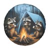Raccoons Campfire Universal Spare Tire Cover,15 Inch,Cute Waterproof Polyester Wheel