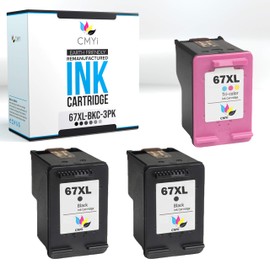 CMYi 67XL Replacement Combo Pack Ink Cartridges for HP DeskJet 1255 2700 2710e 2720e 2721e Plus 4122 4140 4152 4155 4158 Envy 6010e 6020e 6022e 6030 Pro 6420 6430 6455 Printers (2 Black, 1 Color)