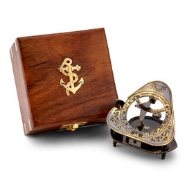 NKlaus Roger's Rangers 11680 Sundial Compass Antique Brass Replica 8 x 8 x 6.5 cm in Wooden Box