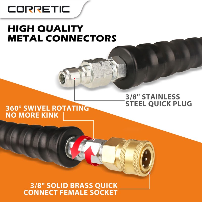 Corretic Pressure Washer Hose 50 FT with 3/8 Inch Quick