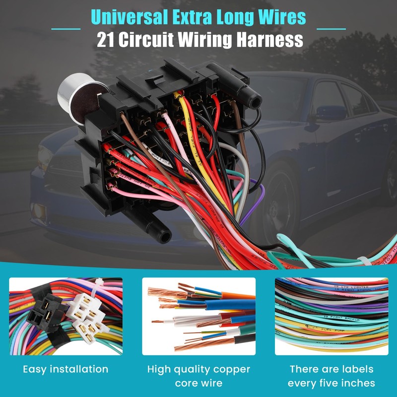 Universal 21 Circuit Wiring Harness Kit, Universal Extra Long Wire