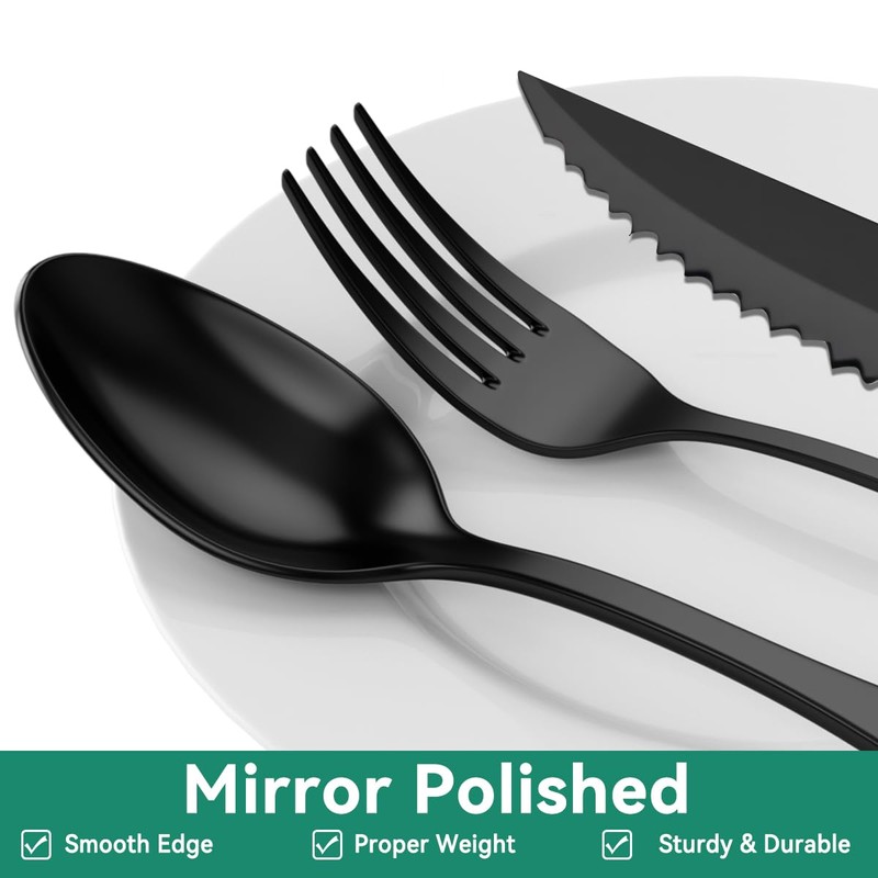 49-Piece Black Silverware Set with Organizer, Stainless Steel Flatware Set