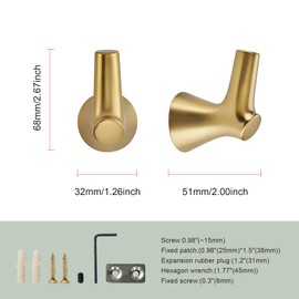 5 Pack Towel Hooks Champagne Bronze Coat Hooks, Zinc Alloy Heavy Duty Bathroom Hooks Wall Mounted for Robes & Towels Hand Towel Hook Holder Kitchen, Bathroom Accessories