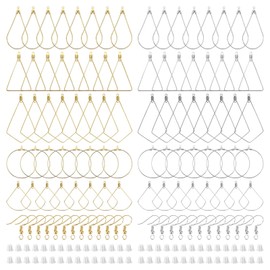 280PCS Beading Hoop Earring Findings 100PCS Earring Hooks 100PCS Silicone Earring Backs Beading Hoop Set for Jewelry Making DIY Craft (K Gold, White K)