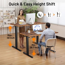 DUMOS Electric Standing Desk 39.4 x 23.6 Inch, Height Adjustable Sit Stand Desk with LED Display, Memory Presets, Hooks & Cable Holes, Ergonomic Workstation for Home Office, Brown