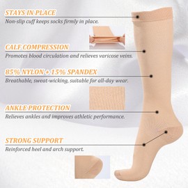 2 Pairs Compression Socks for Women & Men,Flight Socks Compression Stockings Knee High Pressure Support Flight Stockings for Maternity Pregnancy Nurses Flying Varicose Veins (Nude+Black, S/M)