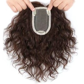 Hair Top Piece Short Hair Perm Curly Hair Top Hair Extension Partial Wig with Whole Hair Piece Bangs Wigs Hidden Gray Hair Increasing Hair Removal Hidden Wig Top Cover Hair For Everyday Commuting Natural Fluffy Wig (13.8 inches (35 cm) Dark Brown)