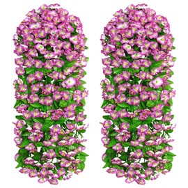 Dremisland 2PCS Artificial Fake Hanging Flowers Plants for Outdoor Spring Decor Faux Silk Morning Glory Flowers Trailing Vines UV Resistant Hanging Plants for Home Porch Patio Garden Planter Decor
