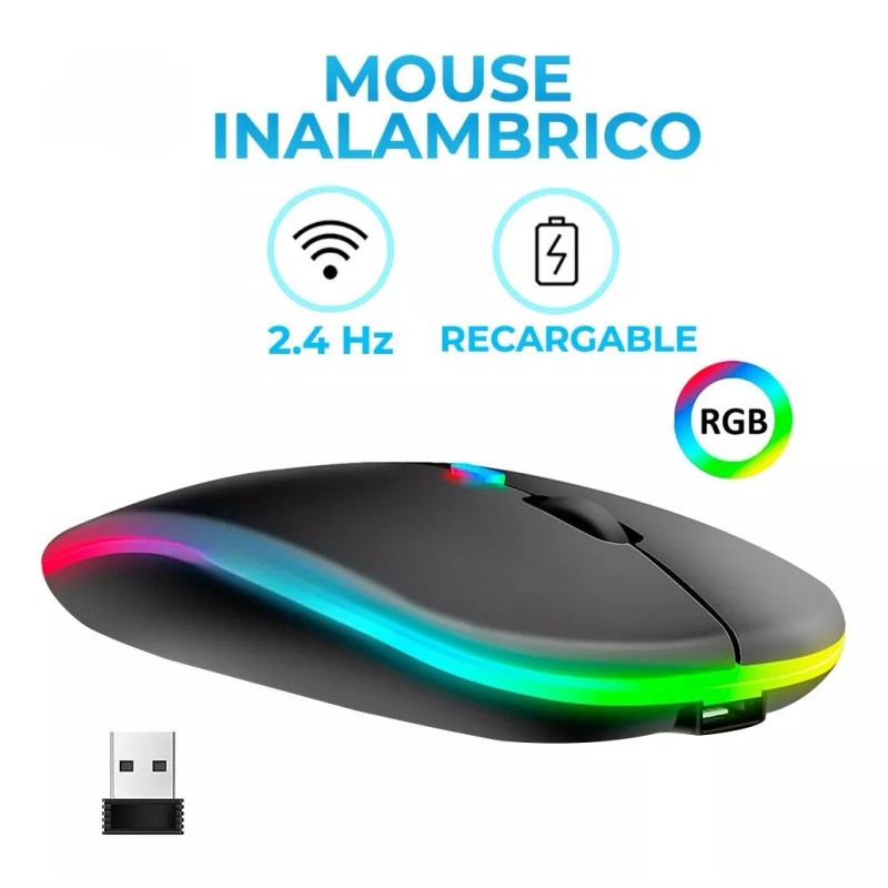 EGTMA 10 Piezas Mouse Inalambrico Recargable Silencioso Rgb Color