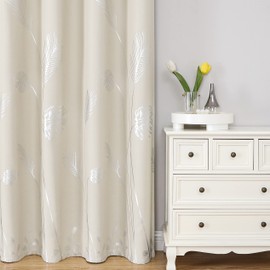 Estelar Textiler Blackout Curtains with Silver Palm Tree Thermal Insulated Elegant Natural Tree Curtains Room Darkening Drapes for Living Room, 38Wx96L, Cream Beige, 2 Panels