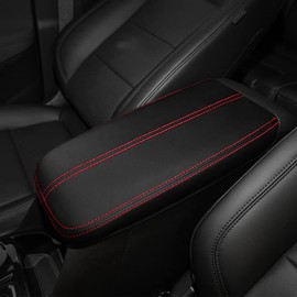 DEYTOP Center Console Cover for GMC Terrain 2025 2018-2024 Accessories Car Console Armrest Cover for GMC Terrain 2023 2024 2025 Anti-Scratch Leather Armrest Pad Protector (Black with Red Stitches)