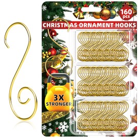 160 Pcs Christmas Ornament Hooks Gold S-Shaped Hangers with Storage Box Christmas Tree Hooks for Ornaments, Xmas Ornament Hangers for Tree Decoration