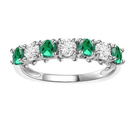 Tirafina Lab-Created Emerald and Lab-Created White Sapphire Band Ring, Alternating Stones, Sterling Silver, (3.5mm stone)
