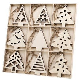 N&T NIETING 27PCS Christmas Wooden Ornaments, 4 Inch Unfinished Xmas Tree Cutouts Hanging Ornaments for DIY Kids Gifts Holiday Party Home Indoor Winter Xmas Boho Decorations