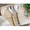 Salad Servers Set of 2 Natural Wood Effect Rustproof Steel/Acrylic