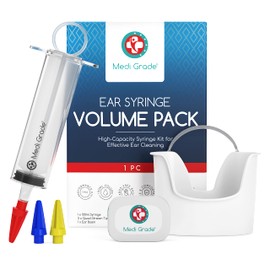 Ear Wax Removal Kit (8pcs) – Medi Grade Ear Cleaner, Ear Wash Kit –Comes with 100ml Ear Wax Removal Syringe, Quad-Stream Tips, Ear Basin, Compressed Towel and Storage Bag– Home Ear Syringe Kit