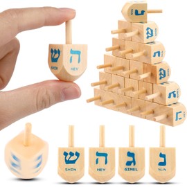 Shappy 50 Pcs Hanukkah Spinning Top Wood Dreidels Bulk Medium Sized Dreidels for Hanukkah Chanukah Decorations for Home with English and Hebrew Colorful Letter for Hanukkah Sevivon Gift Jewish Game