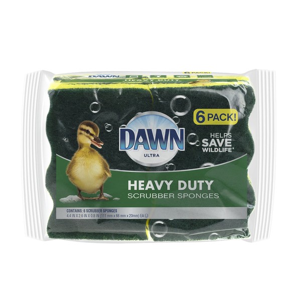 Dawn Heavy Duty Kitchen Dish Sponges, Green/Yellow (Pack of 6)