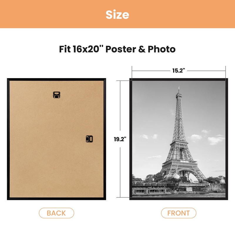 upsimples 16x20 Picture Frame Black 3 Pack, Scratch-Proof Poster Frames