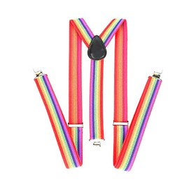 Golden Beads ADJUSTABLE BRACES MENS WOMENS UNISEX TROUSER ELASTIC Y-BACK SUSPENDERS CLIPON (Rainbow)