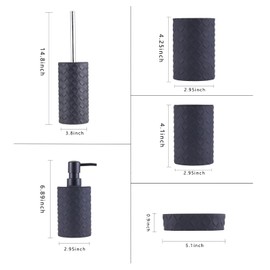 Liuonnam Bathroom Accessories Set 5-Piece Plastic Gift Set with Toilet Brush Holder, Toothbrush Holder, Toothbrush Cup, Soap Dispenser, Soap Dish(Black)