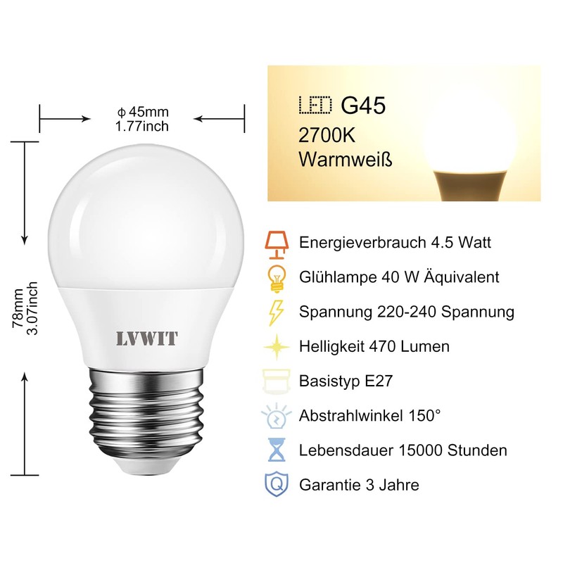 LVWIT E27 LED ersetzt 40W Glühlampen (6-er Pack), Warmweiß 2700K,