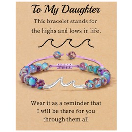 Sistble Wave Bracelet for Women, Purple, Beaded, Adjustable, Inspirational Gift for Teens & Women