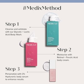 Medix 5.5- Set de 2 piezas para el cuidado de la piel con loción corporal con retinol y suero hidratante potenciador de ácido hialurónico al 3% de MED