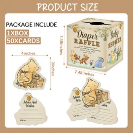 Kihraw 51 Pcs Winnie Diaper Raffle Box with Tickets for Baby Shower Boxes Winnie Themed Pooh Party Decorations Holder Box for Girl Boy Diaper Raffle Party