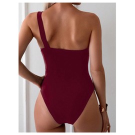 Milumia Women's Ring Linked One Piece Swimsuit One Shoulder Summer Beach Swimwear Burgundy Medium