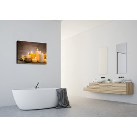 Spa Zen Elements Canvas Wall Art, Candles Orchids Still Life Pictures Large Canvas Prints Peace Bathroom Zen Art Pictures Wall Decor, Framed Artwork for Yoga Office Bedroom Spa Decoration 12x18 Inch