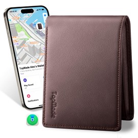 TopMade Mens Wallet with Smart Tracker, Genuine Leather Bifold Wallet with Find My App, 13 Cards High Capacity with ID Window, Cash Slot, Coin Pocket, RFID Blocking, GPS Tracker Wallet, Brown