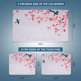 Mibbxea 15-15.6 Inch Laptop Skin Stickers, Reusable Vinyl Stickers for 13 13.3 14 15.4 Inch Laptops & Netbooks, Decorative, Scratch-Resistant, Dustproof, Waterproof (019 Birds and Pink Flowers)