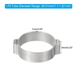 PATIKIL 20 Pack 28-31mm Double Ear Hose Clamp, 304 Stainless Steel O Clip Crimp Rings for Fuel Petrol Pipe Tube Fitting Connections, Silver Tone