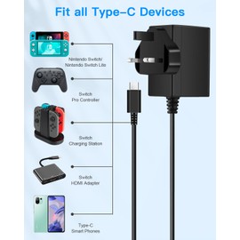 Fast Charger for Switch/Switch OLED/Switch Lite, Switch Ac Adapter Cable Compatible with Switch and Switch Pro Controller, Support TV Mode