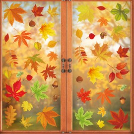 174 Pcs Fall Window Stickers, Fall Decorations, Autumn Window Decorations for Thanksgiving Maple for Home Thanksgiving Fall Leaves Pine Cones Party Decor