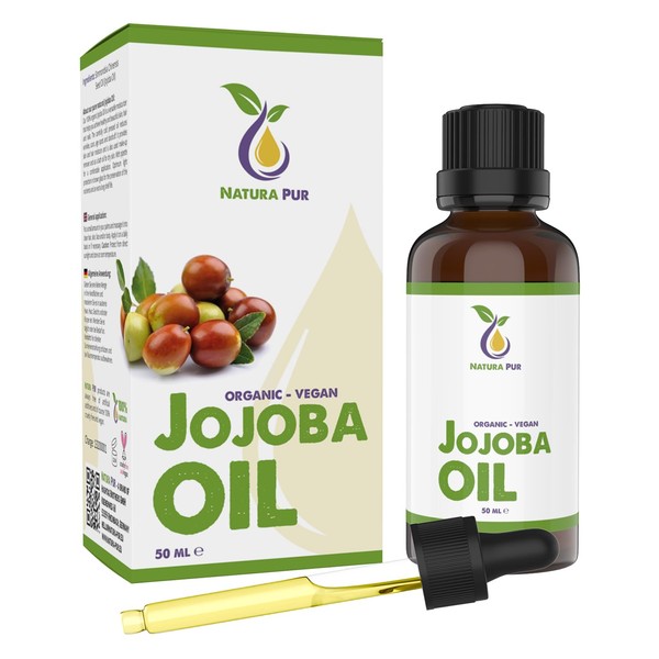Jojoba Oil Gold 50 ml - 100% Cold Pressed, Vegan, in Glass Bottle - Jojoba Oil for Face, Hair, Skin, Acne, Nails - Jojoba Oil