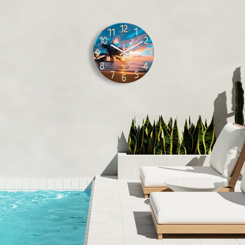 XFM Beach Wall Clocks Battery Operated 16 Inch Silent Non-Ticking