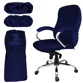 Tatuo 3 Pcs Computer Office Chair Cover Universal Rotating Chair Slipcovers Protector Removable Washable Office Chair Armrest Covers with Zipper for High Back Chair Seat Backrest (Navy Blue, Large)